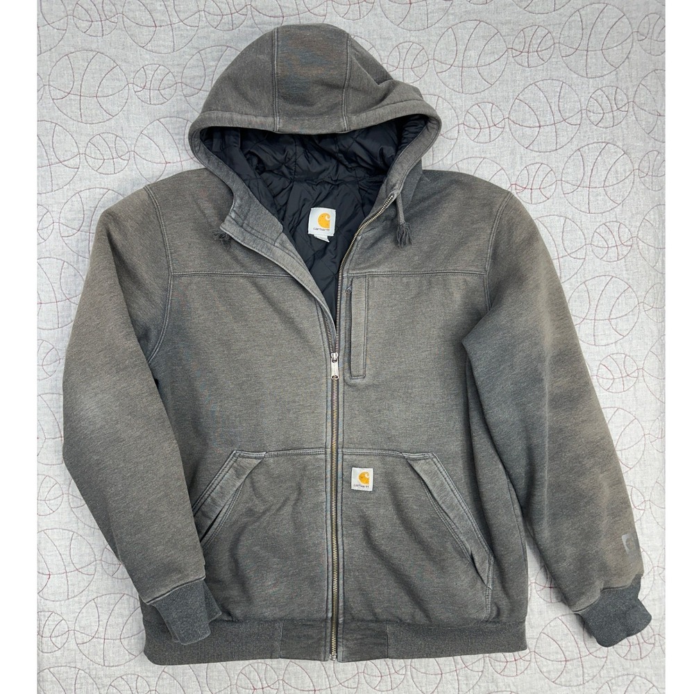 Carhartt Rain Defender Hoodie Gray Full Zip Quilted Lining / Mens Large